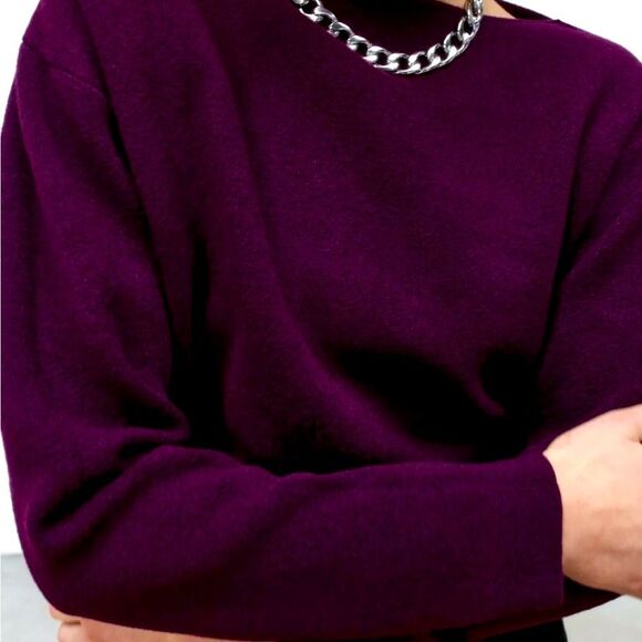 NWT ZARA Knit Sweater with Asymmetric Neck Burgundy Wine Size M - Picture 2 of 10